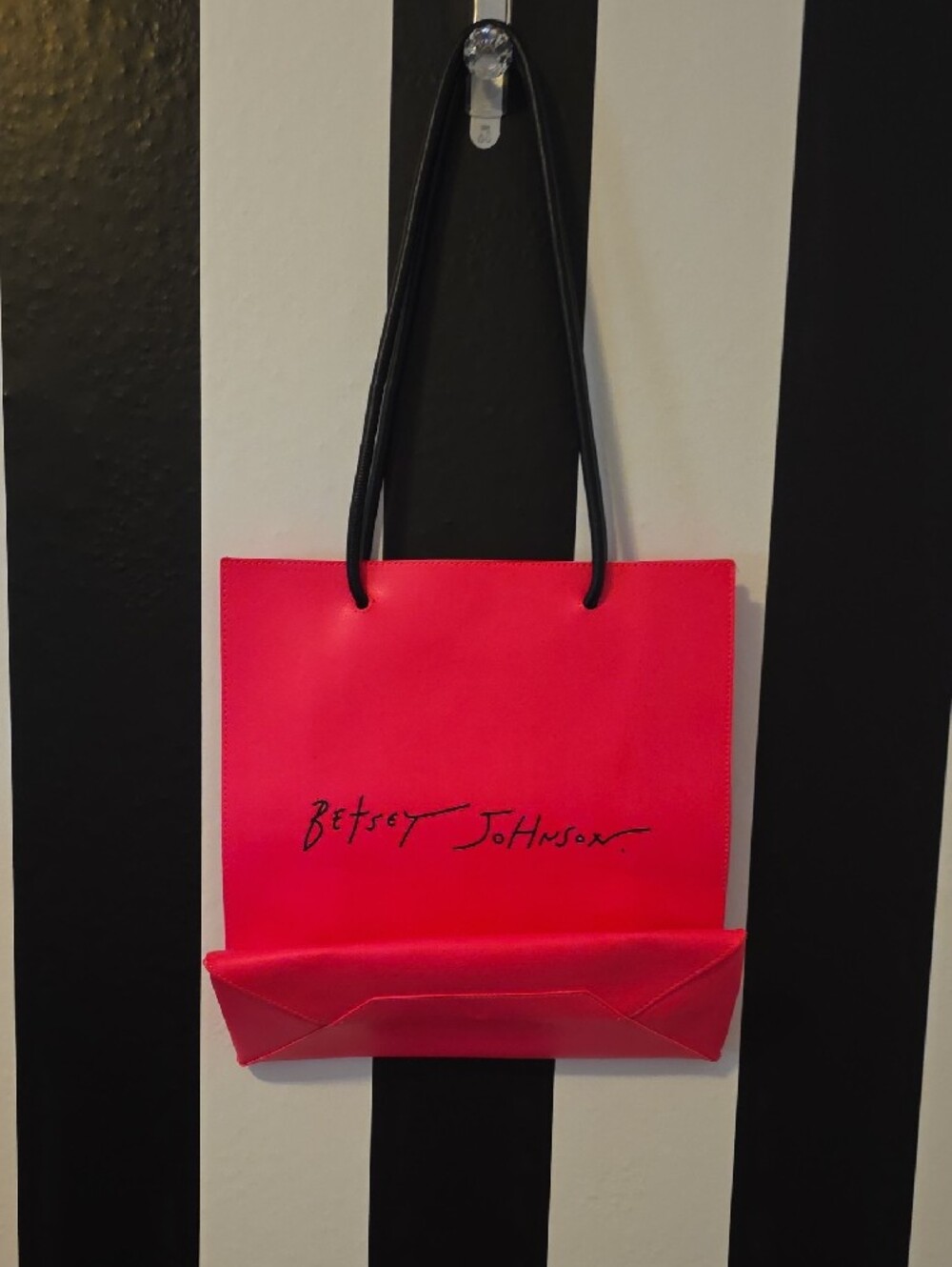 Betsey Johnson Hot Pink Tote with Black Straps - Picture 3 of 3
